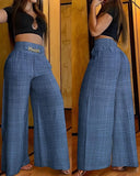 Amozae Women's Pants 2023 Spring Fashion Chain Decor High Waist Casual Plain Pocket Design Daily Wide Leg Long Pants Y2K Streetwear