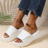 Amozae Black PU Leather Platform Slippers Women Plus Size 43 Thick Soled Sandals Woman 2023 Summer Non-slip Slides Shoes Female