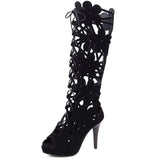 Amozae   New Fashion Spring Summer Over The Knee Boots High Thin Heels Good Quality   Fishing Net Woman Party Lace Up Shoes