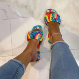 Amozae-Back  To School Outfit   Woman Square Toe Tie Dye Slippers Women Mixed Color Pleated Slides 2024 Flats Female Shoes Ladies Summer Beach Footwear Big Size