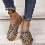Amozae  Retro Floral Cloth Lace Up Decor Wood Mules Clogs Comfy Low Heel Sandals Slippers Women Shoes Comfortable Casual Canvas Shoes