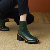Amozae 2023 Autumn Winter Women Boots Round Toe Chunky Heel Women Shoes Solid Ankle Boots Platform Shoes Retro Bullock Chelsea Boots