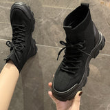 Christmas Gift New Fashion Boots Women Lace-Up Ankle Booties Casual Sneakers Platform Shoes Woman PU No-Slip Socks Shoes Round Boots Ladies
