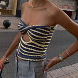 Amozae     Strapless Crop Top Women Fashion Knitted Summer Top Y2K Hollow Out Backless Striped Tube Top Casual Tanks Camis Club Wear