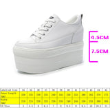Amozae  12Cm Genuine Leather Women Vulcanized Shoes Leather Platform Wedge High Heels White Shoes Lace Up Increase Casual Shoes
