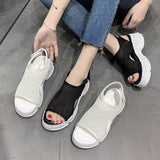 Amozae Hollow Women Sports Sandals Platform Wedges Heels Knit Woman Shoes Fish Mouth Thick Bottoms Summer Ladies Rome Shoes