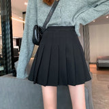 Amozae Back to college Pleated Mini Skirt Women Cute Korean Fashion Solid Slim High Waist A-Line Short Skirt School Girls Casual Preppy Style