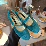 Christmas Gift Vintage Velour Flats Pearl  Square Toe Mary Janes Fashion Casual Shoes Women Comfort Loafers Shoes For Work Leather Flats