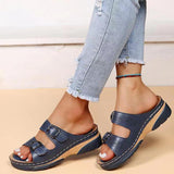 Amozae Fashion Double Buckle Wedge Slippers Women Summer 2023 Brown PU Leather Platform Sandals Woman Casual Non Slip Beach Flip Flops