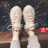 Amozae  Platform Sneakers Women Shoes Casual Lace Up Thick Sole Single Shoes Woman Sports Shoes Leather Vulcanize Shoes Beige Black