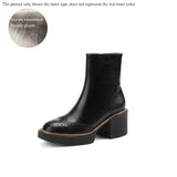 Amozae 2023 Autumn Winter Women Boots Round Toe Chunky Heel Women Shoes Solid Ankle Boots Platform Shoes Retro Bullock Chelsea Boots