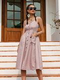 Amozae Casual Polka Dot Dress Sleeveless Holiday style high waist buttoned women's Dress Fashion Mid-length summer dresses NEW A14
