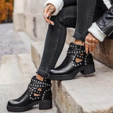 Amozae  Women Gothic Ankle Boots Woman Rivet Platform Mid Heels Women's Punk Cool Pumps Ladies Footwear Chunky Female Shoes Big Size