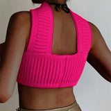 Amozae Hirigin Summer Knitted Cut Out   Crop Top For Women Strapless Backless Slim Halter Tops Y2K Gothic Elegant Streetwear