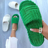 Amozae  Women's Open-Toe Platform Shoes Green Corduroy Flat Slippers Outdoor Women's Sandals Summer Flip Flops Женские Тапочки