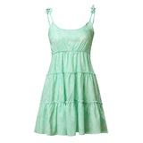 Amozae strap women summer dress casual beach sundress green large size dresses lace up ruffle short dress vestidos