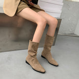 Christmas Gift Women's European And American Thick-Heeled Mid-Tube Retro Suede Matte 2022 Fashion All-Match Sleeves Pleated Pile Boots