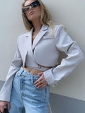 Amozae Irregular Elegant Blazer For Women Notched Long Sleeves Lace Up Bowknot Blazers Female 2022 Summer Fashion New Coat