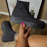 Christmas Gift Autumn Ankle Boots Women Slip On Casual Sock Platform Boots Ladies New Fashion Shoes Chunky Thick Sole Short Boots Woman Size 43