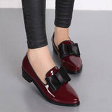 Amozae-Back to school outfit   Women Bow Low Heels Women's Pointed Toe Pumps Patent Leather Platform Woman Slip On Fashion Female Footwear Ladies Shoes