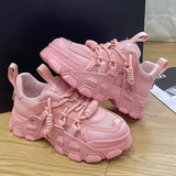 Black Friday Amozae  Fashion Chunky Sneakers Women Vulcanized Shoes Lace Up Platform Sneakers Casual Shoes Women Flats Breathable Lady Sport Shoes