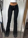 Amozae Push Up Skinny Black Flared Pants Casual Summer Straight Trousers Women Fashion 90S 2000S Aesthetic Joggers