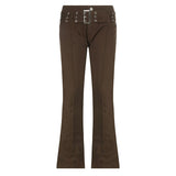 Amozae-- Casual Vintage  Black Jeans Women 2000S Aesthetic Skinny Flared Pants Capris With Belt Fashion Korean Trousers