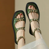 Amozae- Beads Green White Sandals Summer Women's Platform Sandals 2024 New Open Toe Wedge Sandals For Women Casual Sandals Zipper