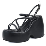 Amozae-  New Fashion Summer Solid Sandals Chunky Platform High Thick Heels Open Toe Comfy Quality Women Cool Club Buckle Strap Shoes