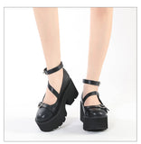 Amozae  Platform Lolita Shoes On Chunky Heels Spring Cross Bandage Women Mary Jane Shoes Kawaii Cospaly Heart Buckle Big Size