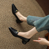Back to school 2023 new Spring women pumps natural leather 22-24.5cm cowhide upper pointed toe metal Vintage loafers round heels women's shoes