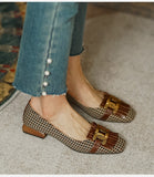Amozae-  Low Heel Pumps Casual Women's Shoes 2024 Autumn Vintage Plaid Tassel Ladies Shoes Slip-on Loafers Female Flat Single Shoes