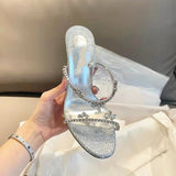 Amozae- High Quality   European And American Summer New Silver   Ladies High Heel Sandals Stiletto Rhinestone Flat Sandals