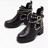 Amozae  Women Gothic Ankle Boots Woman Rivet Platform Mid Heels Women's Punk Cool Pumps Ladies Footwear Chunky Female Shoes Big Size