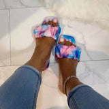 Amozae-Back  To School Outfit   Woman Square Toe Tie Dye Slippers Women Mixed Color Pleated Slides 2024 Flats Female Shoes Ladies Summer Beach Footwear Big Size