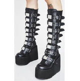 Christmas Gift Plus Size 43 Design Platform Thick Heel Mid Calf Boots Women Punk Cool Gothic Black Buckle Shoes Woman High Boots Women's Boots