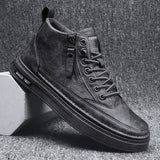 Amozae   Back to college Men's Boots Fashion Casual Shoes Middle Top Leather Sneakers Trend Martin Boots Flat Shoes Korean Style Workwear Shoes Students