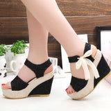 Back to school outfit Amozae  INS Hot Lace Leisure Women Wedges Heeled Women Shoes Summer Sandals Party Platform High Heels Shoes Woman