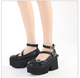 Amozae  Platform Lolita Shoes On Chunky Heels Spring Cross Bandage Women Mary Jane Shoes Kawaii Cospaly Heart Buckle Big Size