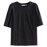 Amozae- O-Neck Short Slevee Women T-Shirts Solid 2024 Summer New Art Women Tops Texture Sense French Bubble Half Sleeve Top