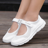 Amozae New Women Flats 2022 Spring Summer Ladies Mesh Flat Shoes Women Soft Breathable Sneakers Women Casual Shoes White Nurse Shoes