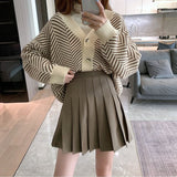 Amozae Back to college Pleated Mini Skirt Women Cute Korean Fashion Solid Slim High Waist A-Line Short Skirt School Girls Casual Preppy Style