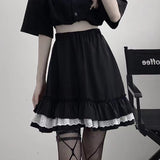 Amozae Back to college Mall Goth Gothic Lace Ruffle Mini Skirts Womens Harajuku Fairy Grunge Black Pleated Skirt Japanese Lolita Streetwear