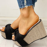 Amozae Bow Tied Slip on Leisure Platform Summer Sandals 2020 Wedges High Heels Women Shoes Woman Mules Flip Flops