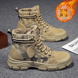 Amozae Winter Men Boots Waterproof Warm Fur Snow Boots Men Outdoor Work Casual Shoes Military Combat Rubber Ankle Camouflage Boots