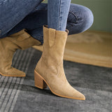Amozae 2023 New Autumn/Winter Women's Boots Pointed Toe Chunky Heel Short Boots Cow Suede Western Boots Shoes For Women High Heels