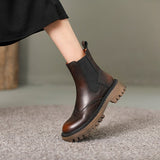 Amozae New Autumn Winter Round Toe Boots Women Chunky Heel Split Leather Shoes For Women Short Boots Bullock Ankle Boots Platform Heels