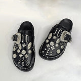 Amozae Summer Women Slippers Platform Rivets Punk Rock Leather Mules Creative Metal Fittings Casual Party Shoes Female Outdoor