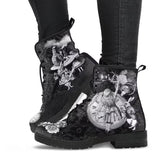 Amozae Skull Flower Print High-Top Boots Women Boot Autumn Winter Fashion Women Tooling Ankle Boots Women Boots Women Botas Mujer