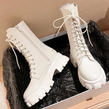 Christmas Gift New Boots Women Fashion Lace Up Non Slip Platform Mid Calf Boots Woman Autumn Shoes Zip Comfort Chunky Boots Female Botas Mujer